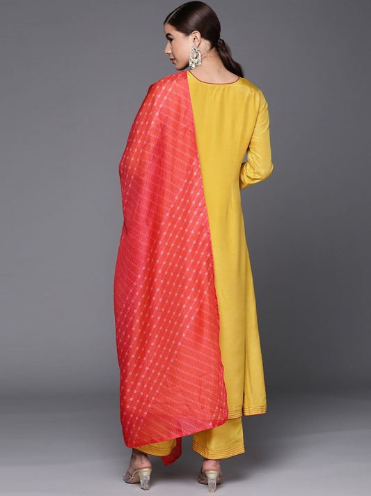 exotic yellow silk blend embroidered kurta set