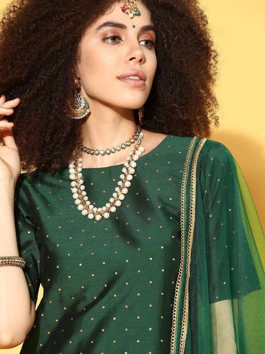 fantastic green silk blend woven design kurta set