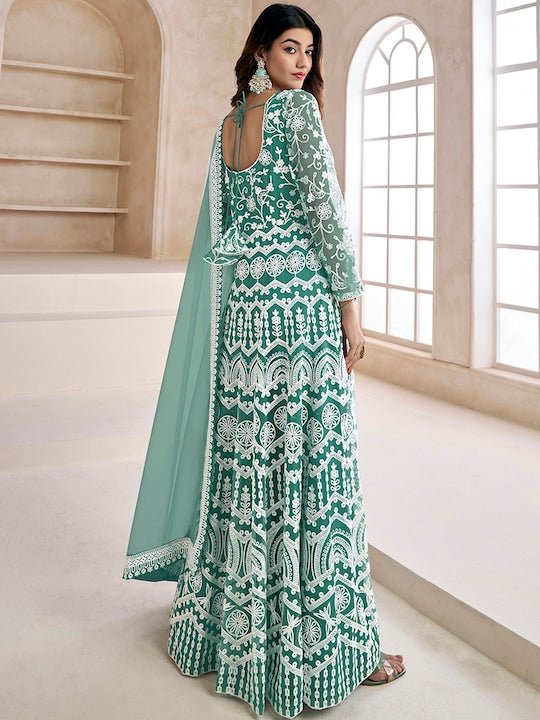 Floral Embroidered Fit & Flare Maxi Ethnic Dresses With Dupatta - Inddus.com