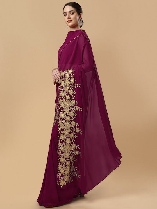 Floral Embroidered Gotta Patti Detail Saree - Inddus.com