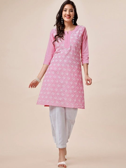 Floral Embroidered Kurta with Dhoti Pants - Inddus.com