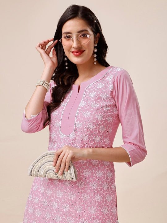 Floral Embroidered Kurta with Dhoti Pants - Inddus.com