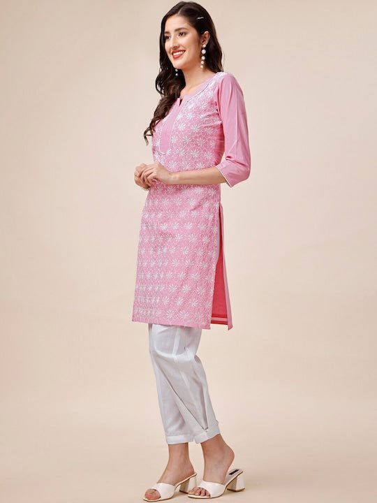 Floral Embroidered Kurta with Dhoti Pants - Inddus.com