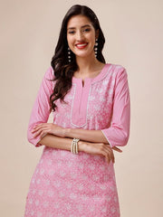 Floral Embroidered Kurta with Dhoti Pants - Inddus.com