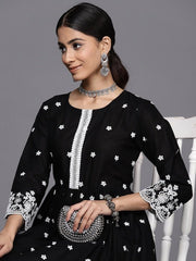 Floral Embroidered Pleated Chikankari Kurta with Palazzos - Inddus.com