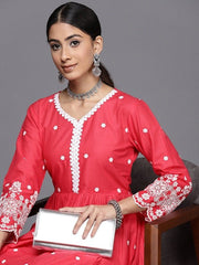 Floral Embroidered Pleated Chikankari Kurta with Palazzos - Inddus.com