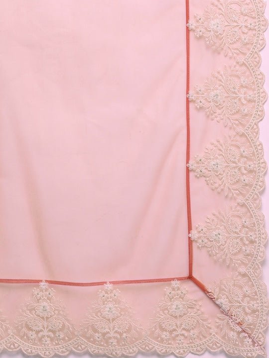 Floral Embroidered Pleated Thread Work Kurta With Trousers & Dupatta - Inddus.com