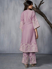 Floral Embroidered Regular A-Line Kurta with Palazzos - Inddus.com