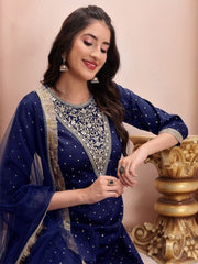 Floral Embroidered Regular Beads and Stones Kurta with Trousers & With Dupatta - Inddus.com