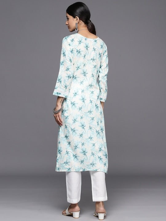 Floral Embroidered Regular Chikankari Kurta With Trousers - Inddus.com