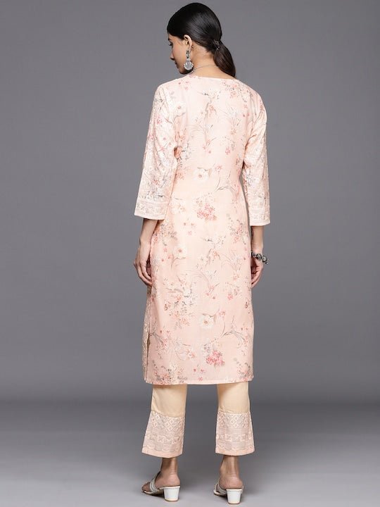 Floral Embroidered Regular Chikankari Kurta with Trousers - Inddus.com