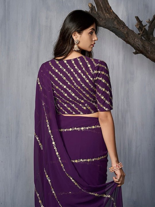 Floral Embroidered Sequinned Saree - Inddus.com