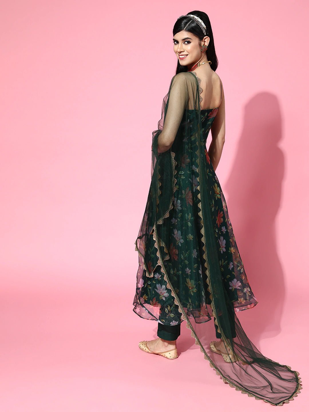 Floral Organza Scalloped Edge Kurta Set - Inddus.com