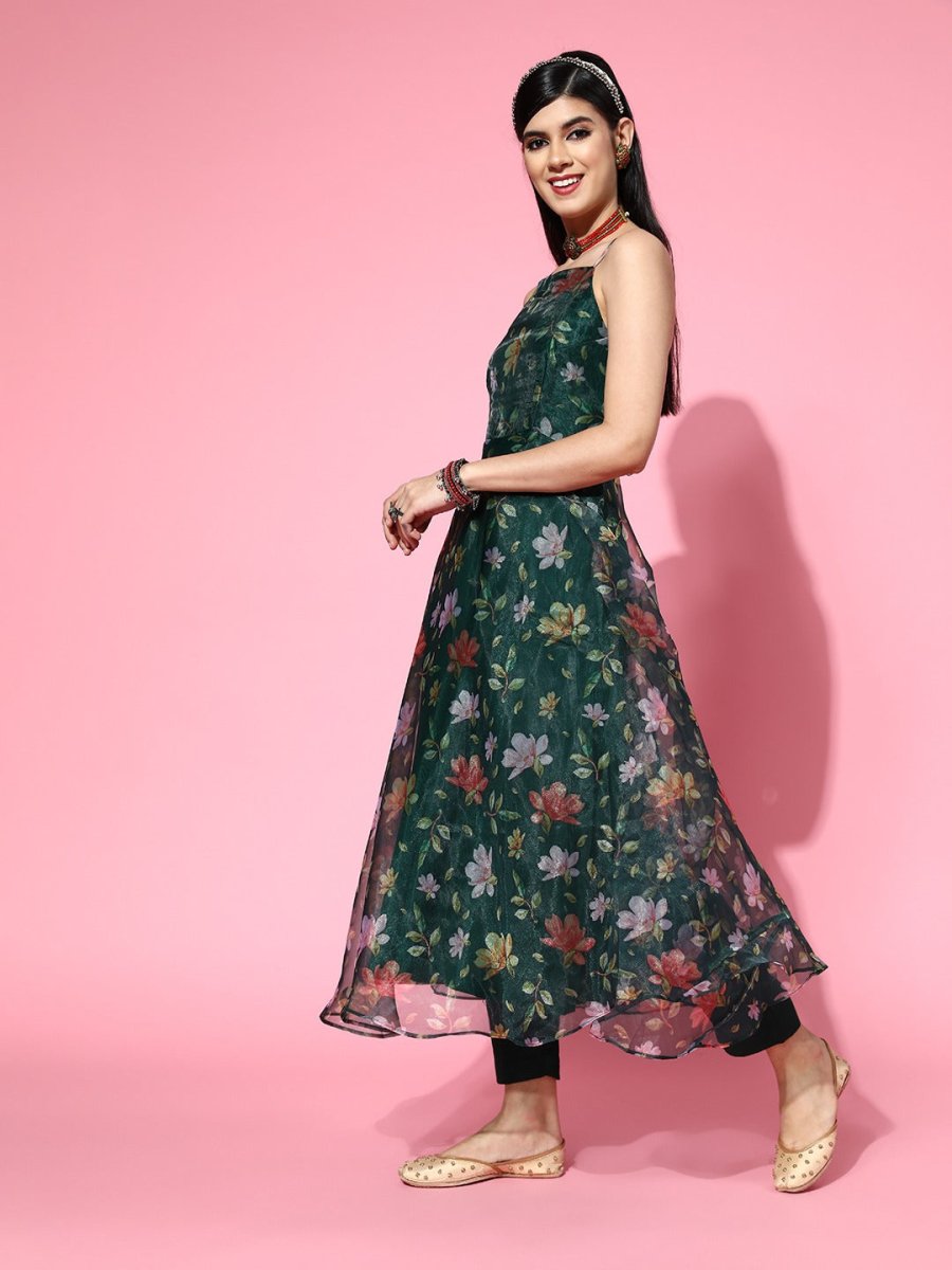 Floral Organza Scalloped Edge Kurta Set - Inddus.com