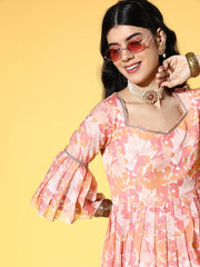 Floral Poly Chiffon Nuovo Sleeves Kurta Set - Inddus.com