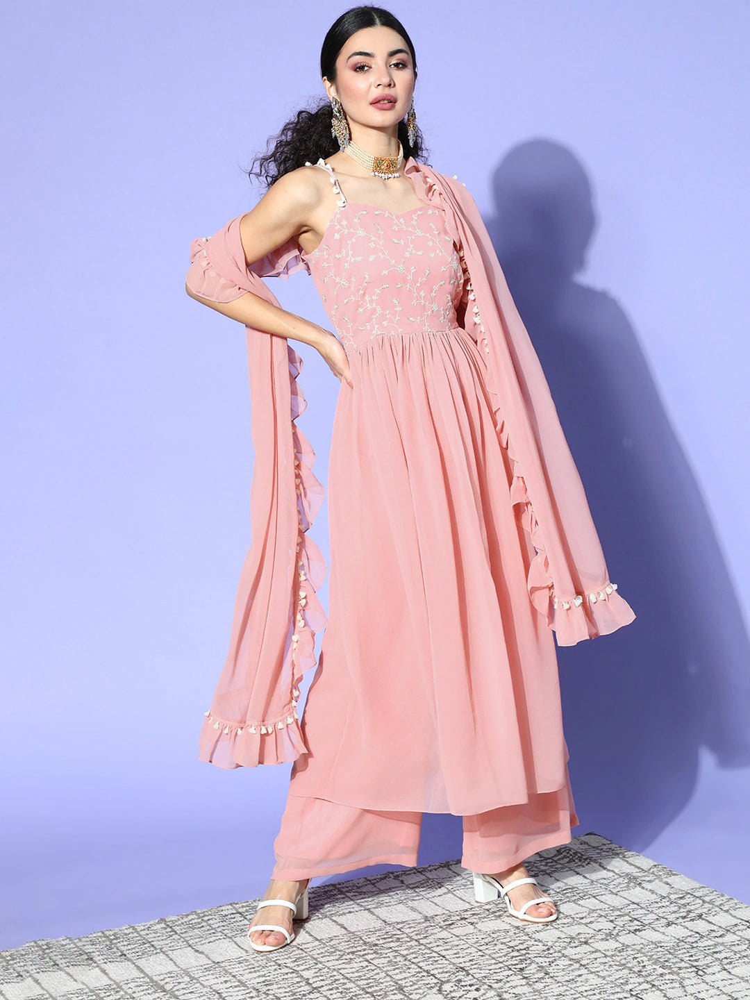 Floral Poly-Georgette Gown for Days Kurta Set - Inddus.com