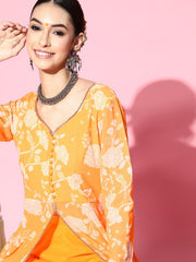 Floral Poly-Georgette Sweetheart Neck Kurta Set - Inddus.com