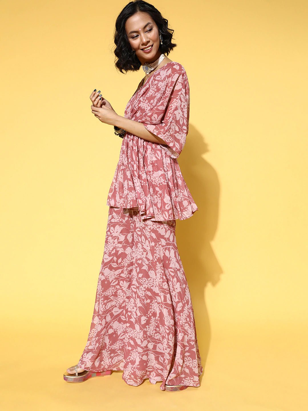 Floral Poly Georgette Swirling Volume Kurta Set - Inddus.com