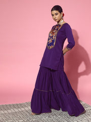 Floral Polyester Scalloped Edge Kurta Set - Inddus.com