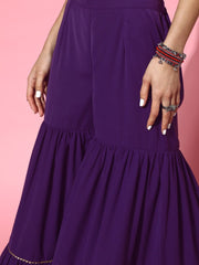 Floral Polyester Scalloped Edge Kurta Set - Inddus.com