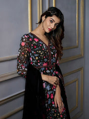 Floral Printed Fit & Flare Maxi Ethnic Dresses With Dupatta - Inddus.com