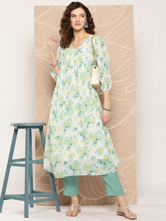 Floral Printed Floral Georgette Kurta - Inddus.com