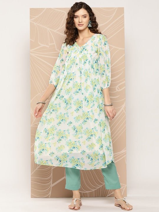 Floral Printed Floral Georgette Kurta - Inddus.com