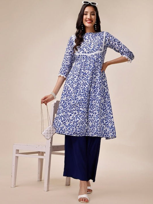 Floral Printed Kurta With Palazzos - Inddus.com