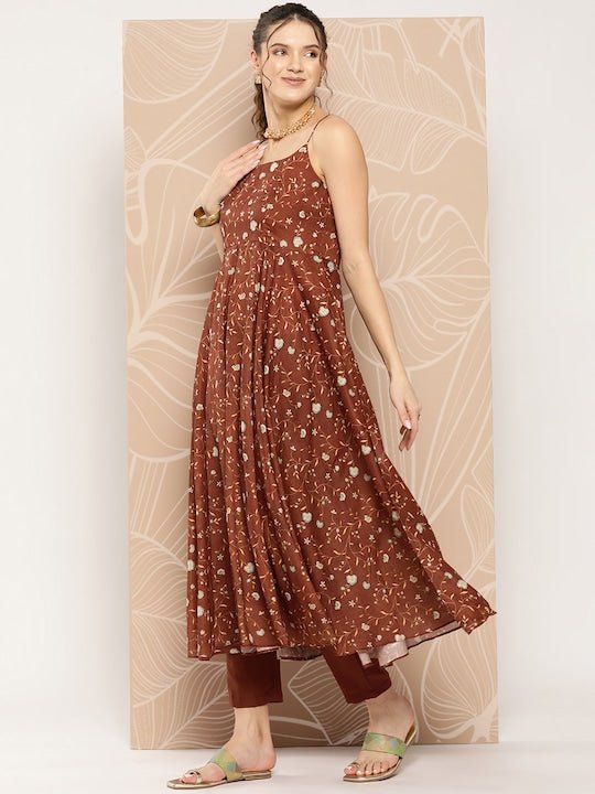 Floral Printed Kurta With Trousers & With Dupatta - Inddus.com