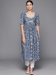 Floral Printed Lace Detailing A-Line Kurta - Inddus.com