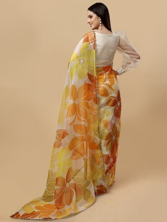 Floral Printed Organza Saree - Inddus.com