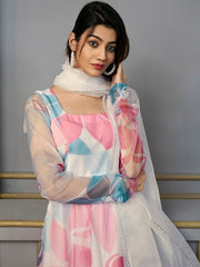 Floral Printed Regular Gotta Patti Kurta with Trousers & With Dupatta - Inddus.com