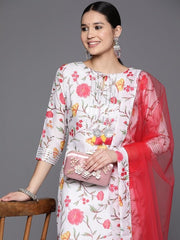 Floral Printed Regular Gotta Patti Kurta with Trousers & With Dupatta - Inddus.com