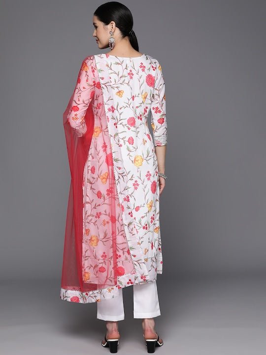 Floral Printed Regular Gotta Patti Kurta with Trousers & With Dupatta - Inddus.com