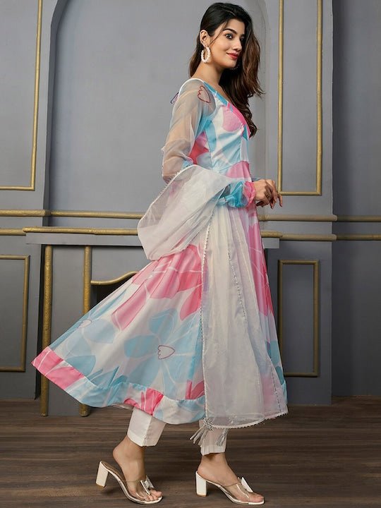 Floral Printed Regular Gotta Patti Kurta with Trousers & With Dupatta - Inddus.com