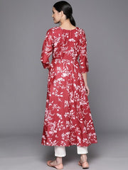 Floral Printed Tie-Up Neck A-Line Kurta - Inddus.com