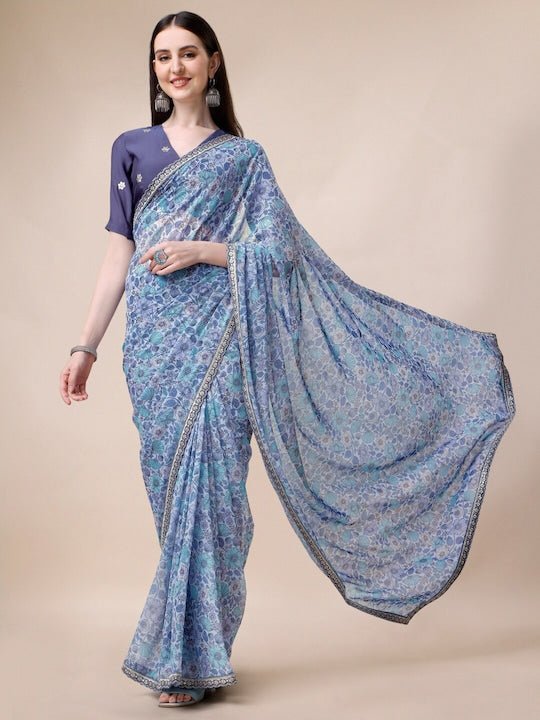 Floral Printed Zari Detailed Saree