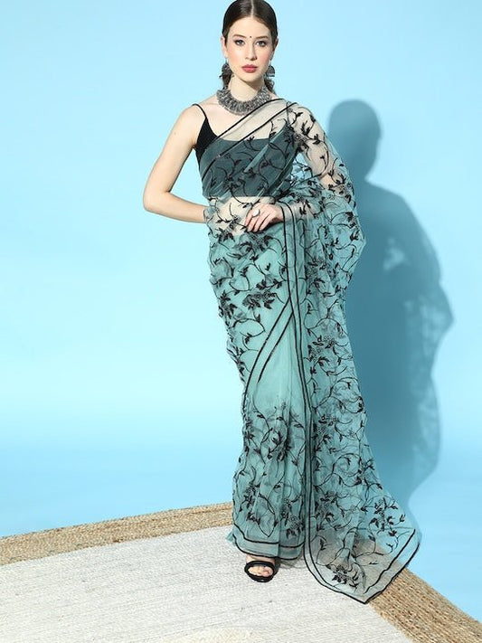 Floral Saree with Embellished Border