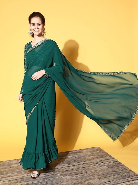 Floral Saree with Embellished border - Inddus.com