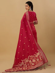 Floral Woven Design Zari Pure Silk Saree - Inddus.com