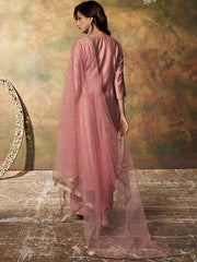 Floral Yoke Design Regular Pure Silk Kurta With Palazzos & Dupatta - Inddus.com