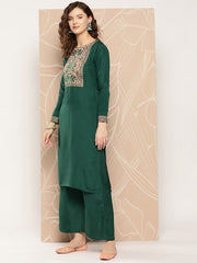 Floral Yoke Design Thread Work Kurta With Palazzos - Inddus.com