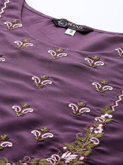 Floral Yoke Design Thread Work Kurta with Trousers - Inddus.com