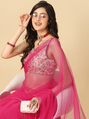 Fuchsia Sequinned Net Saree