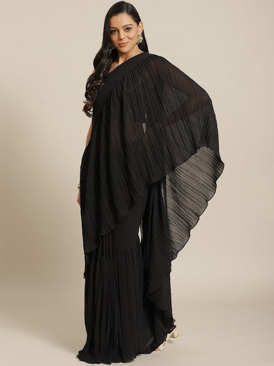 Georgette Black Traditional Saree - inddus-us