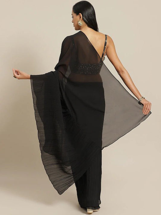 Georgette Black Traditional Saree - Inddus.com