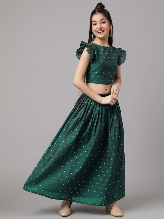 Girls Green Ready to Wear Lehenga choli - Inddus.com