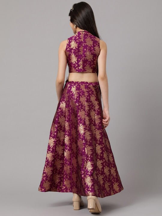 Girls Magenta & Gold-Toned Ready to Wear Lehenga & Choli - Inddus.com