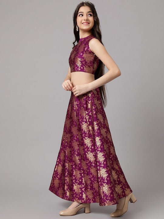 Girls Magenta & Gold-Toned Ready to Wear Lehenga & Choli - Inddus.com