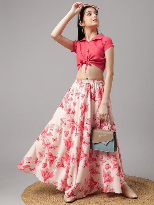 Girls Peach-Coloured & Cream-Coloured Ready to Wear Lehenga & Choli - Inddus.com